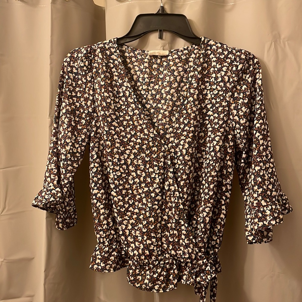 Floral Wrap Top with Cinched Waist